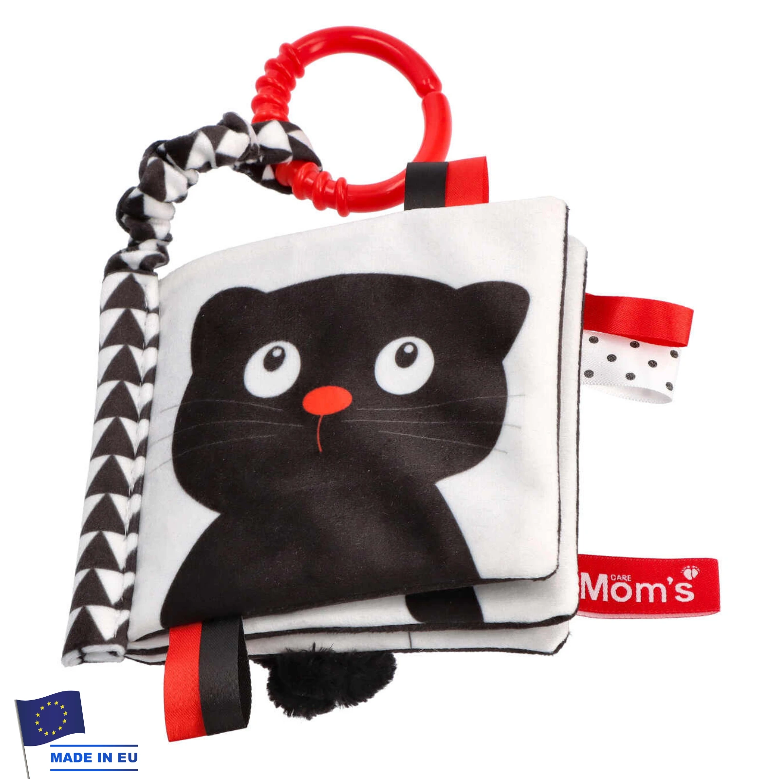 Carte senzorială contrast alb-negru Moms Care – carte pentru stimulare vizuală bebeluși